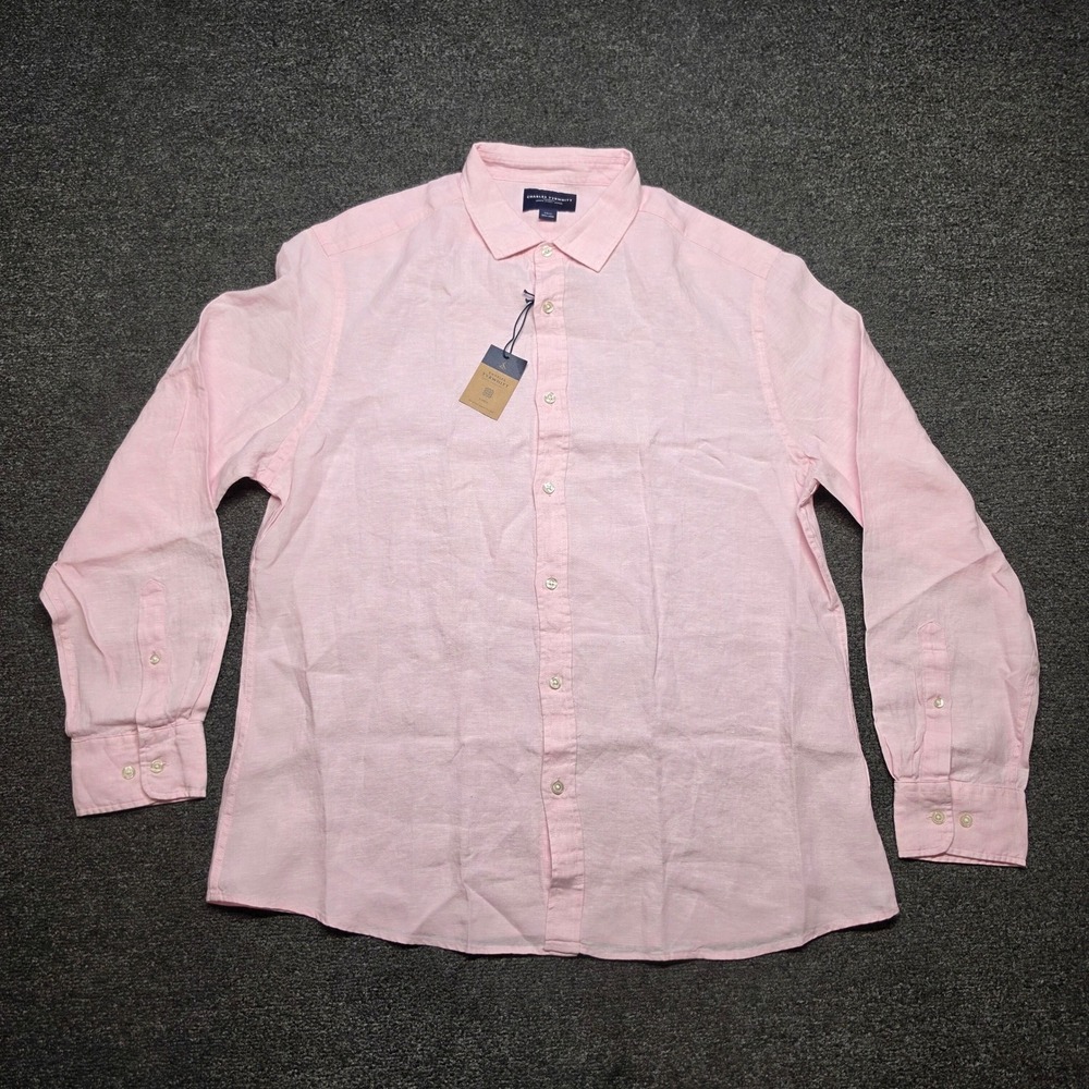 Charles Tyrwhitt Shirt Pink Mens XL Slim Fit Pure Linen Button Up Dress Corp New